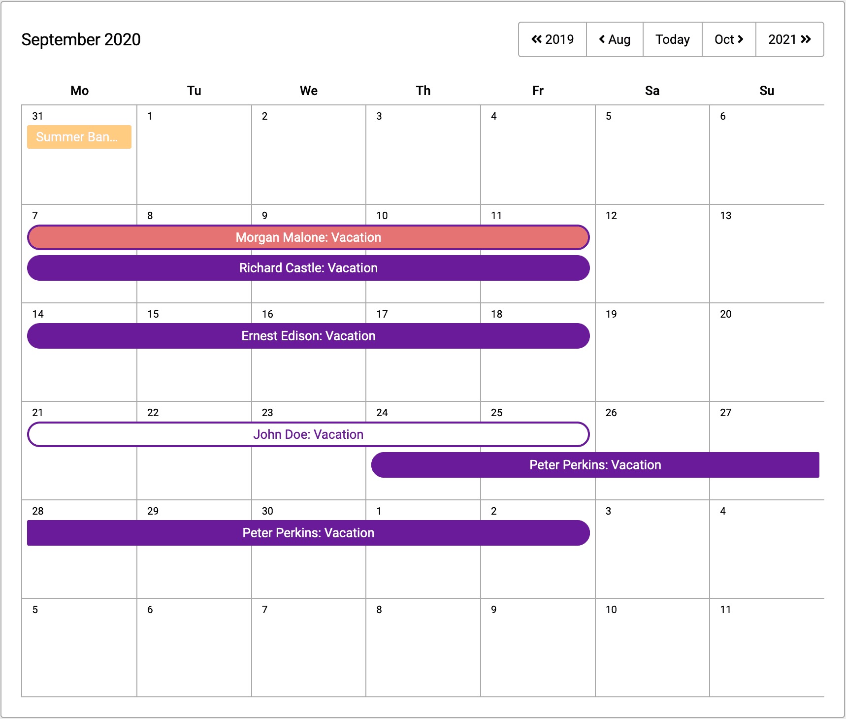calendar view of absences