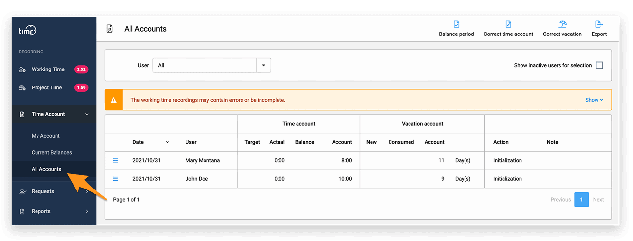 Time Account - All Accounts