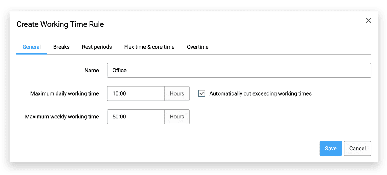 Automatic cut of work hours - config