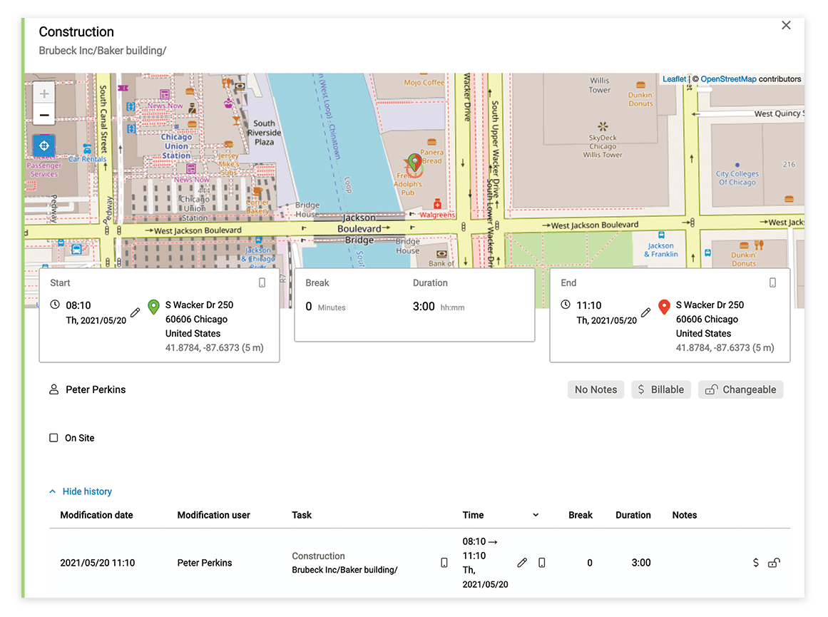 detailed info time entry