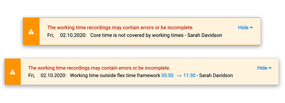 Automatic validation flex and core time