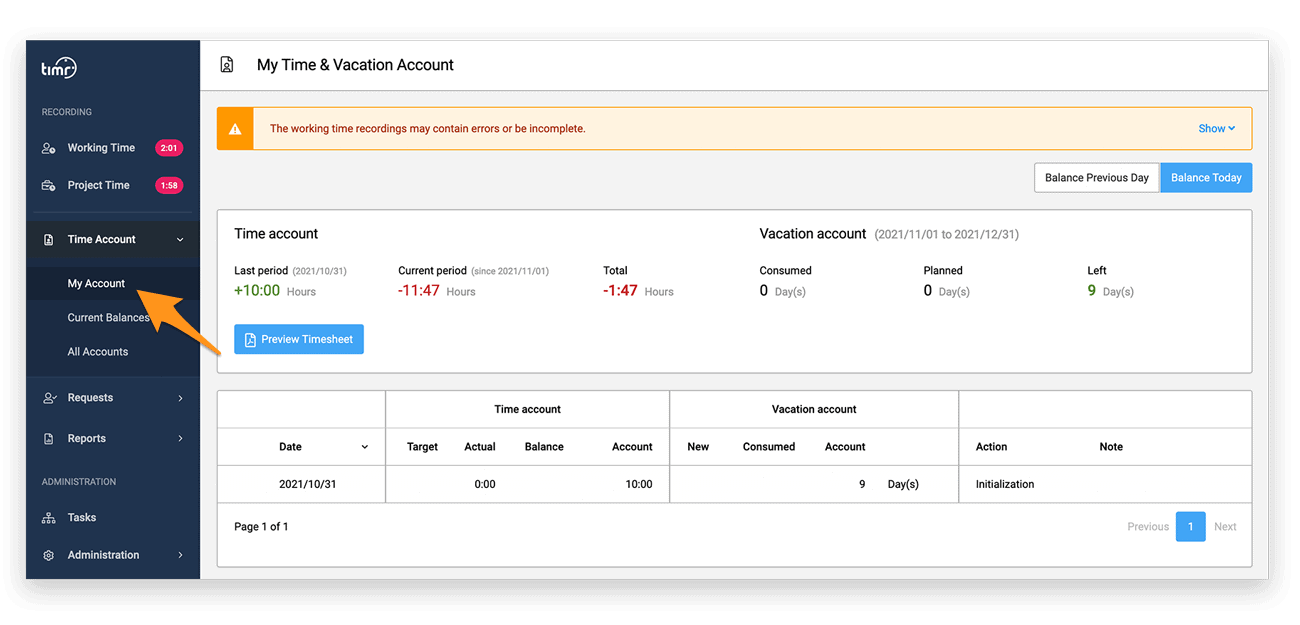 Time Account - My Account