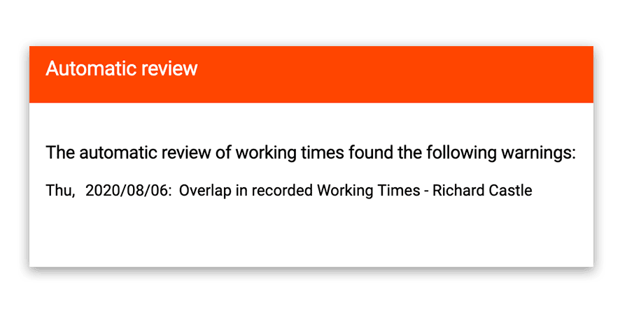 Automatic review of overlaps in working time