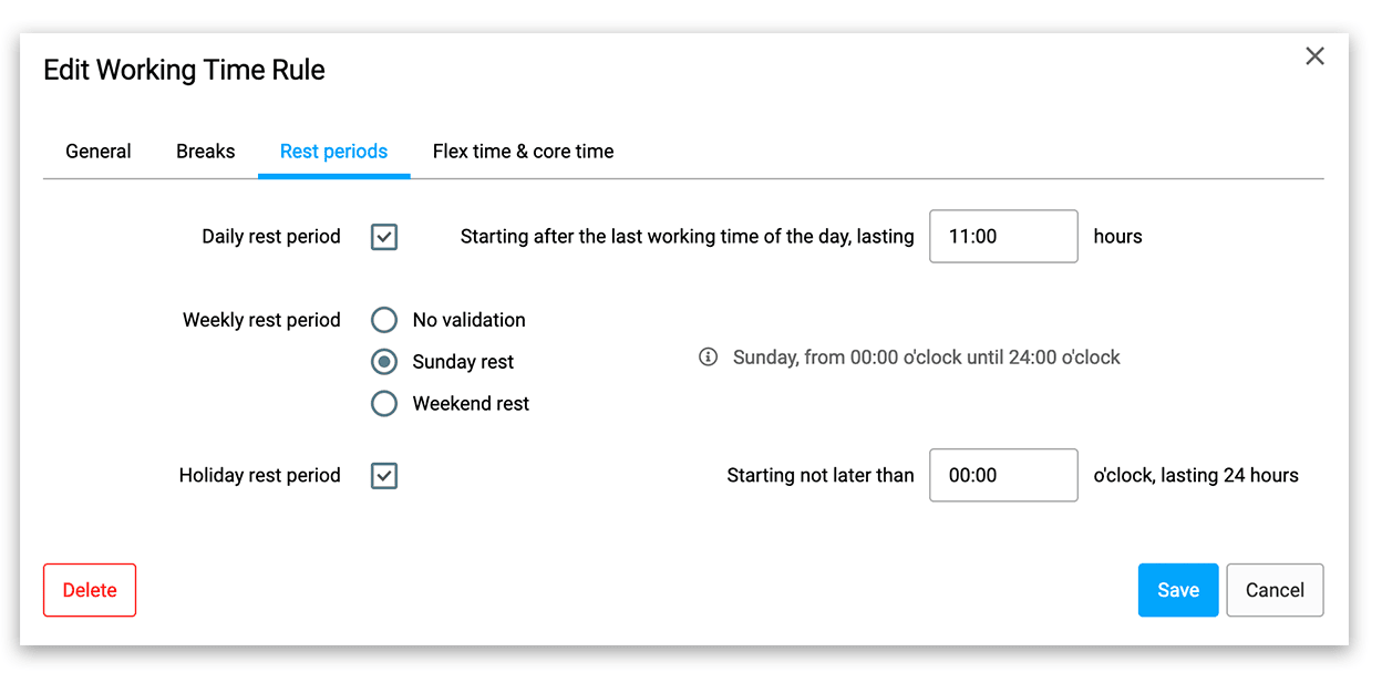 configure rest periods