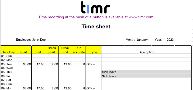 Day View Excel Template