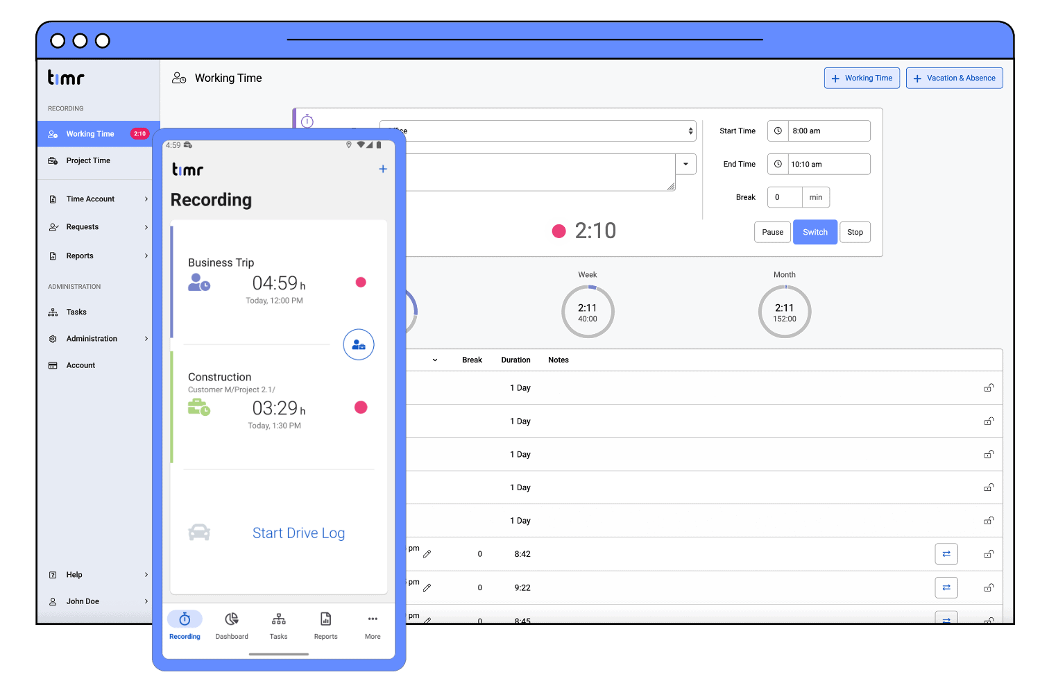 timr easy to use time tracking Android app