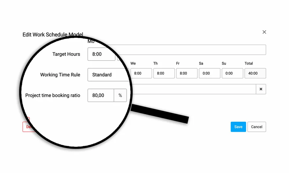 configure project time booking ratio