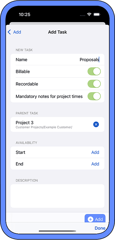 Add tasks in the timr app