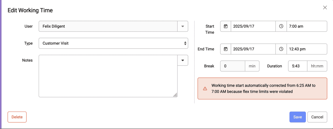 Automatic capping - flexitime