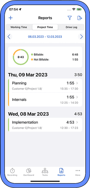 Project time reports on iOS