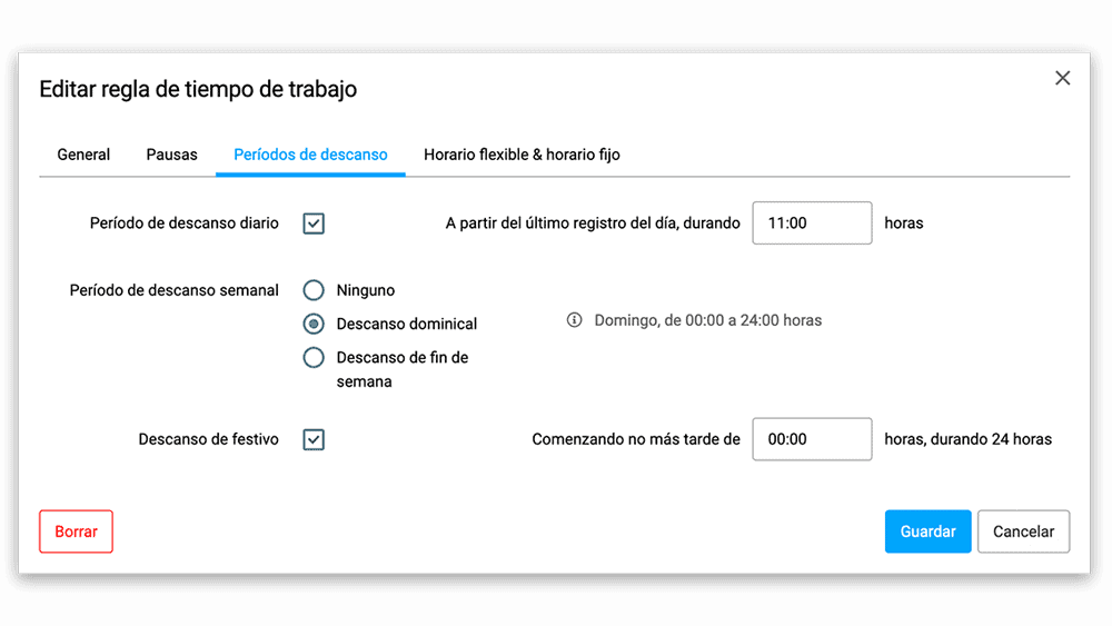 configurar periodos de descanso