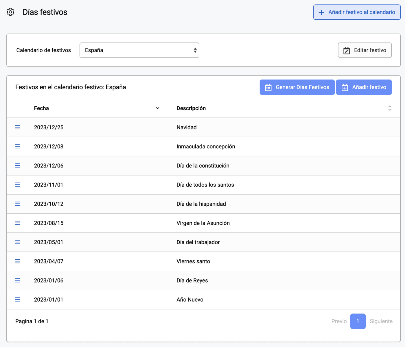 calendario festivo