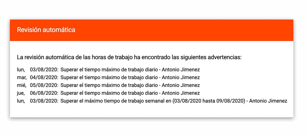 Revisión automática de tiempos de trabajo