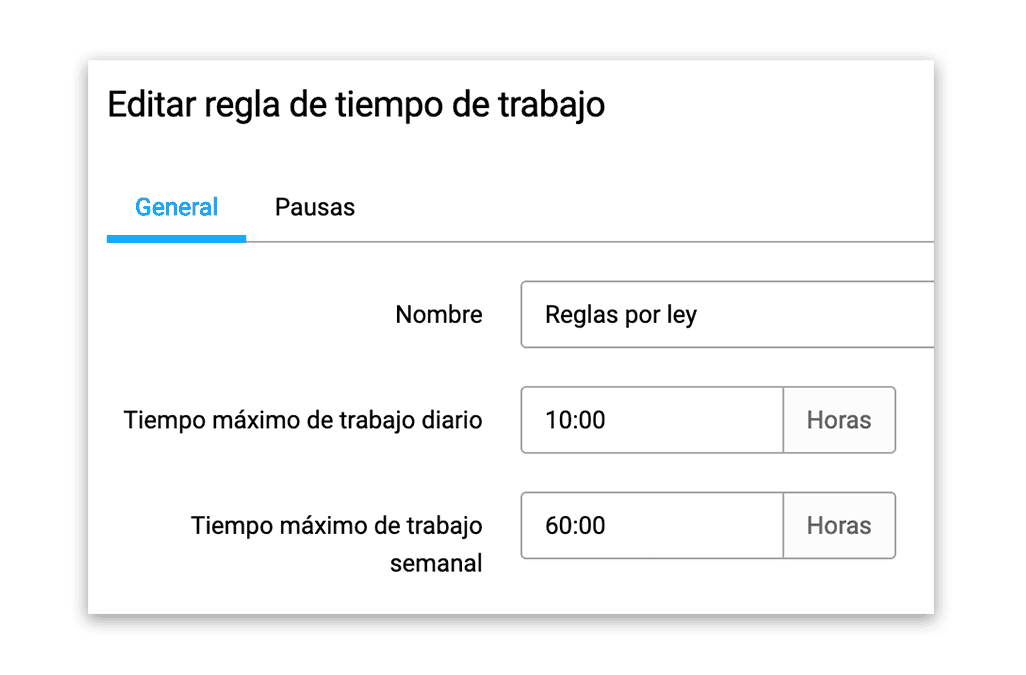 Configurar reglas de tiempo de trabajo