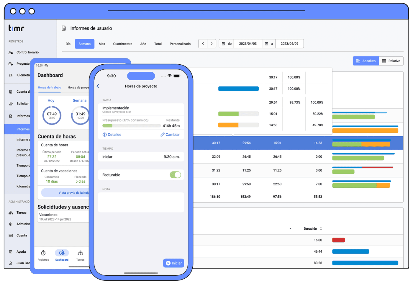 web y aplicación móvil tiempo de proyecto