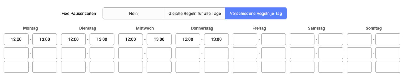 Fixe Pausenzeiten