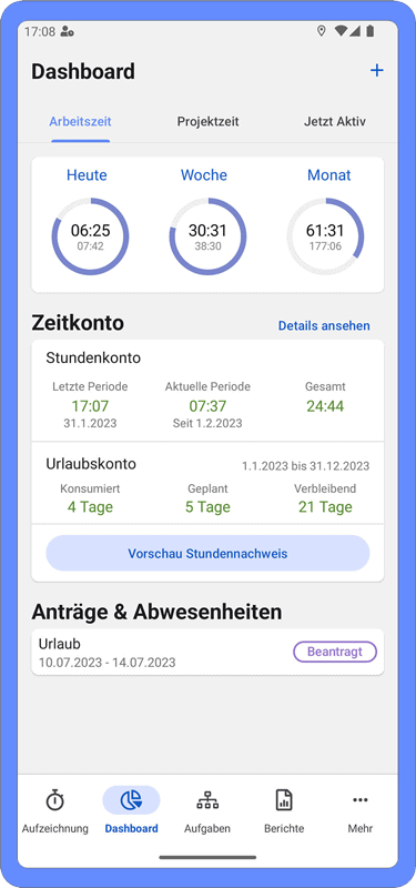 Auswertungen Berichte Arbeitszeiterfassung Android