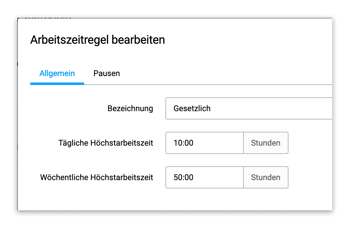 Arbeitszeitregeln festlegen