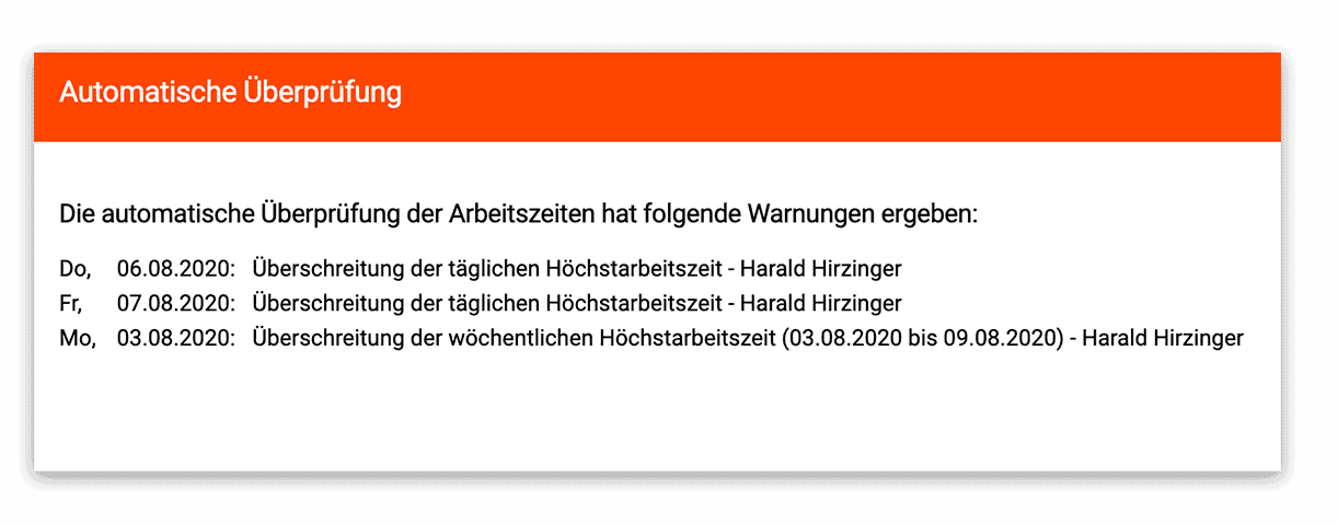 Automatische Überprüfung der Arbeitszeitregeln