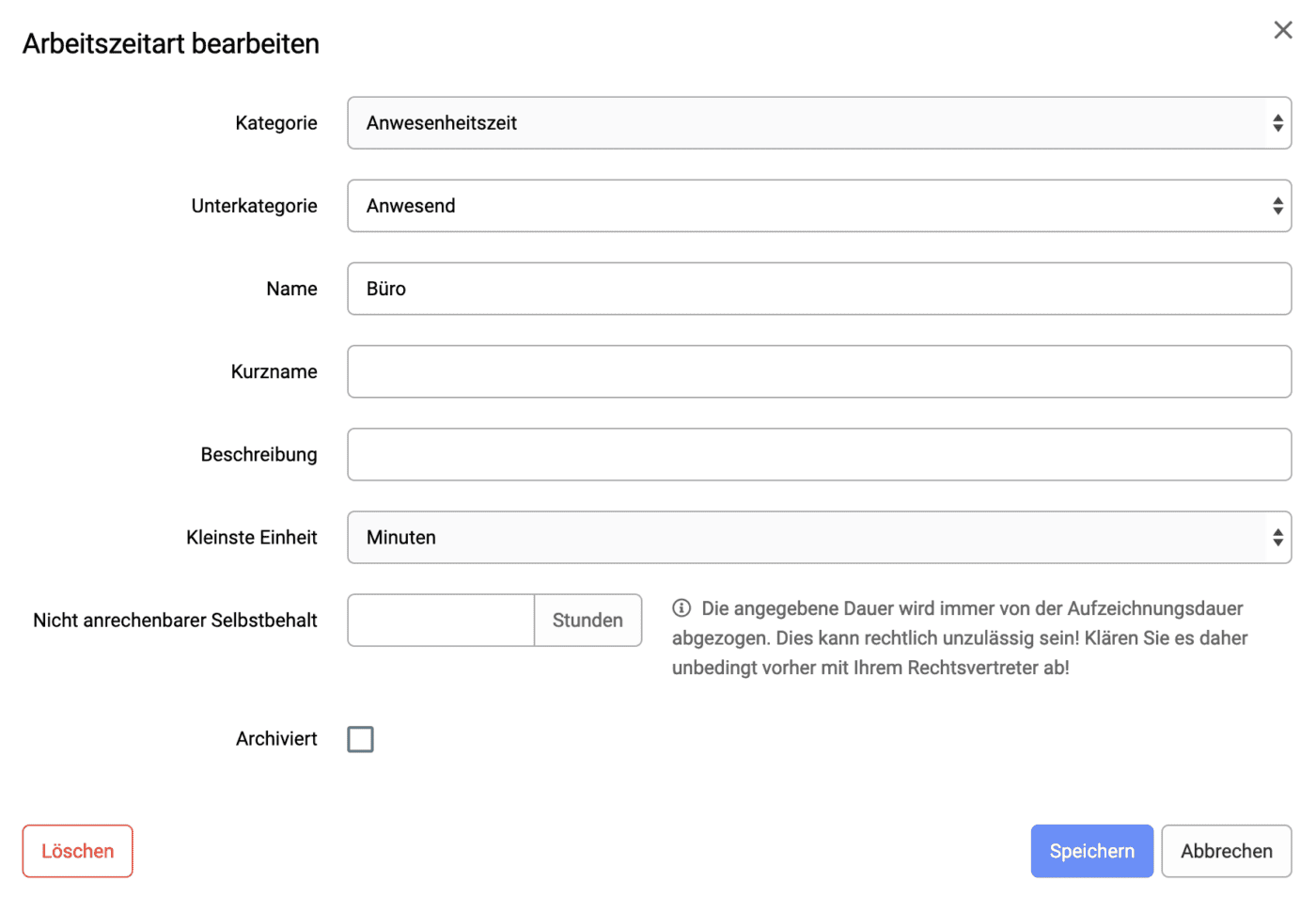 Arbeitszeitart konfigurieren