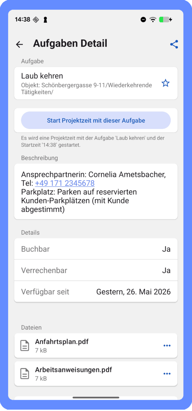 Auftragsdetails in der timr App