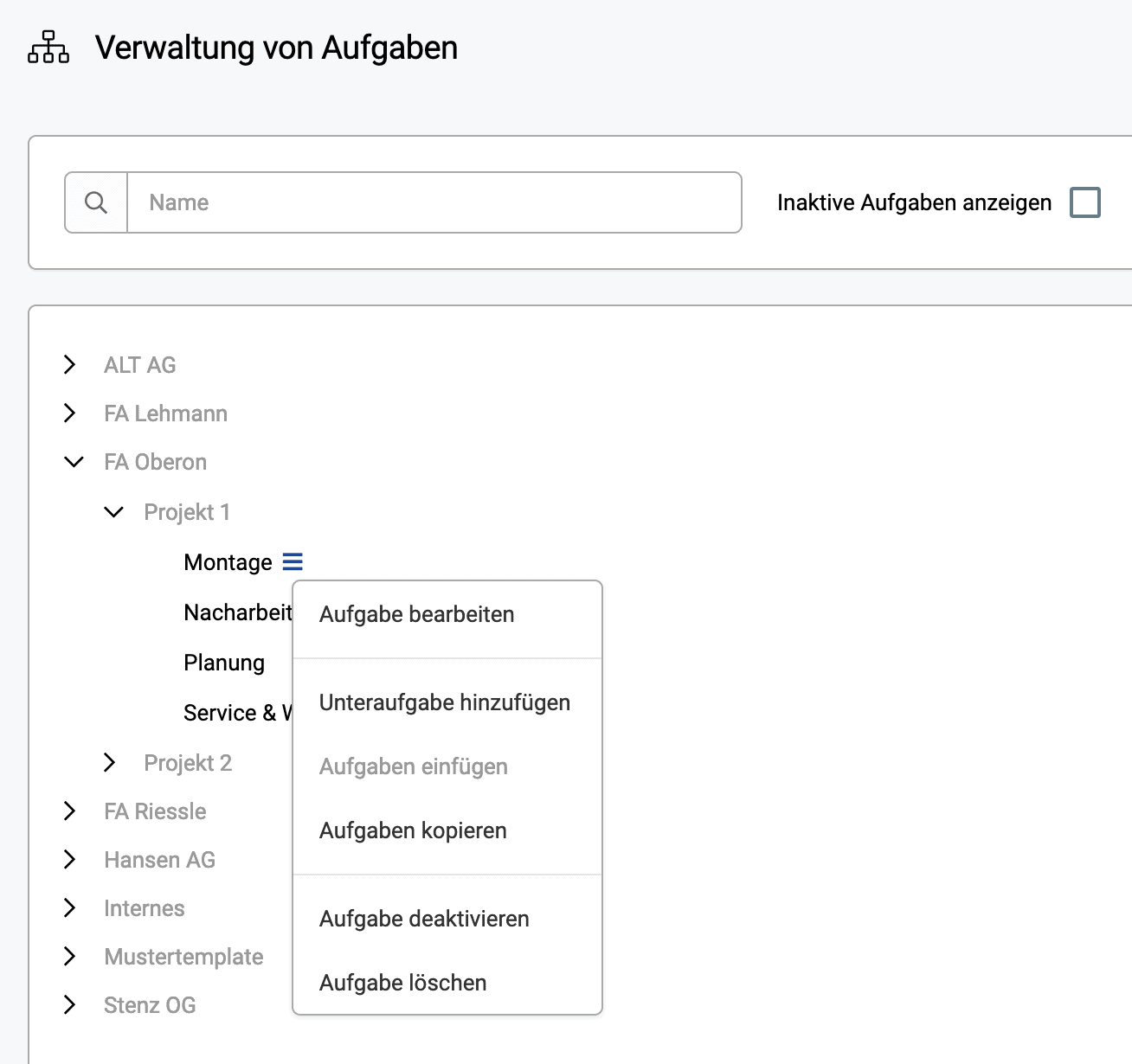 Ansicht der Aufgabenverwaltung