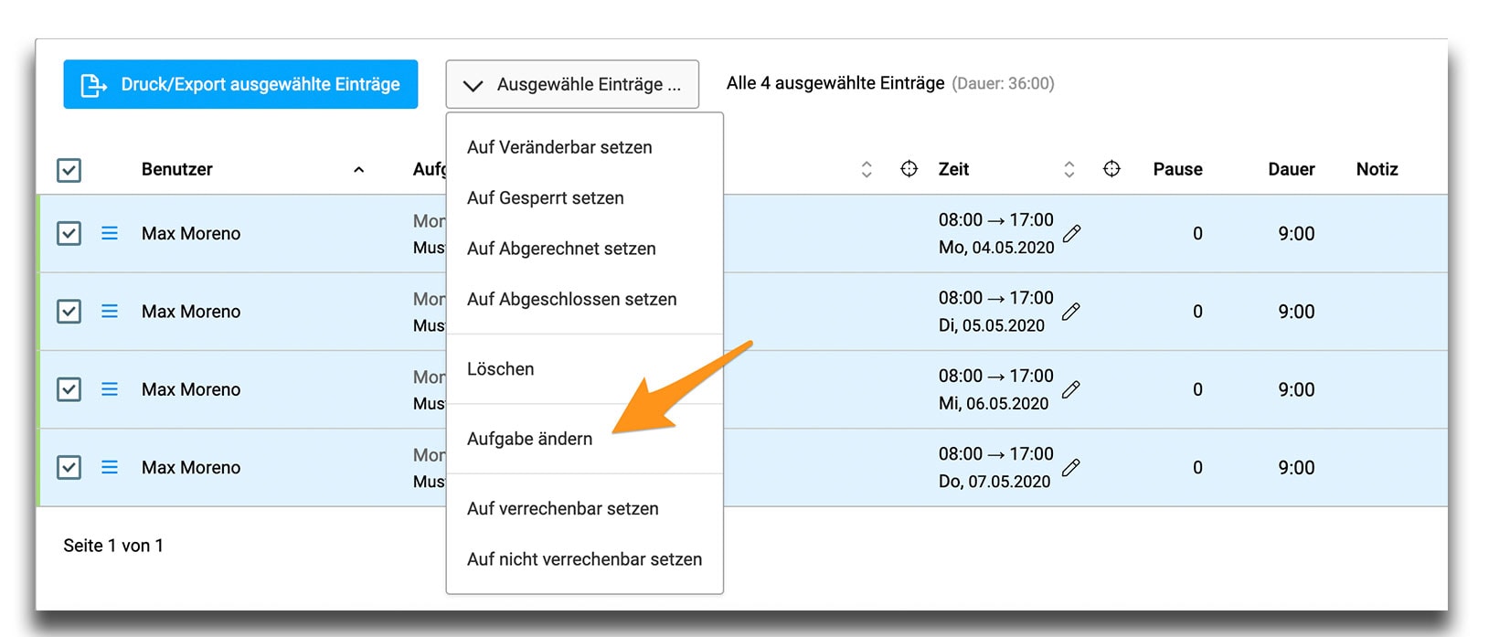 Aufgabe ändern gesammelt möglich