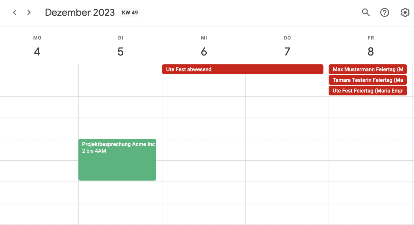 Feiertage Abwesenheitskalender