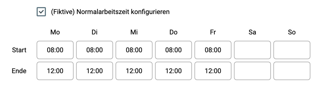 Fiktive Normalarbeitszeit konfigurieren