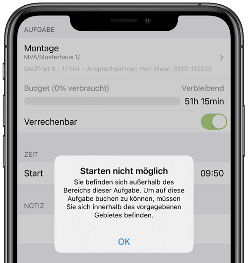 Aufgabe mit Geofence in der App