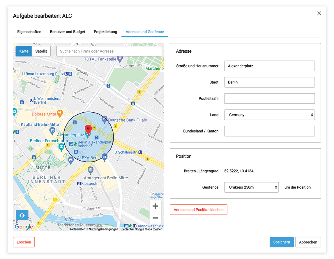 Geofence für Aufgabe festlegen