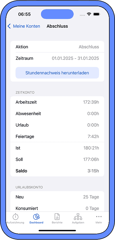 Stundennachweis immer griffbereit