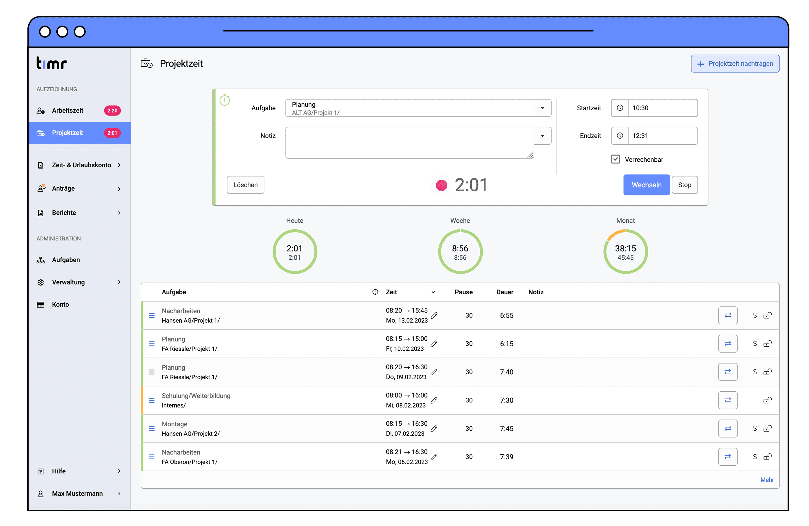 timr Projektzeiterfassung per Web