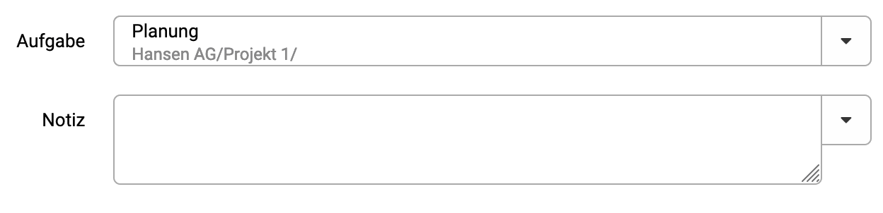 Notizfeld bei Projektzeiterfassung