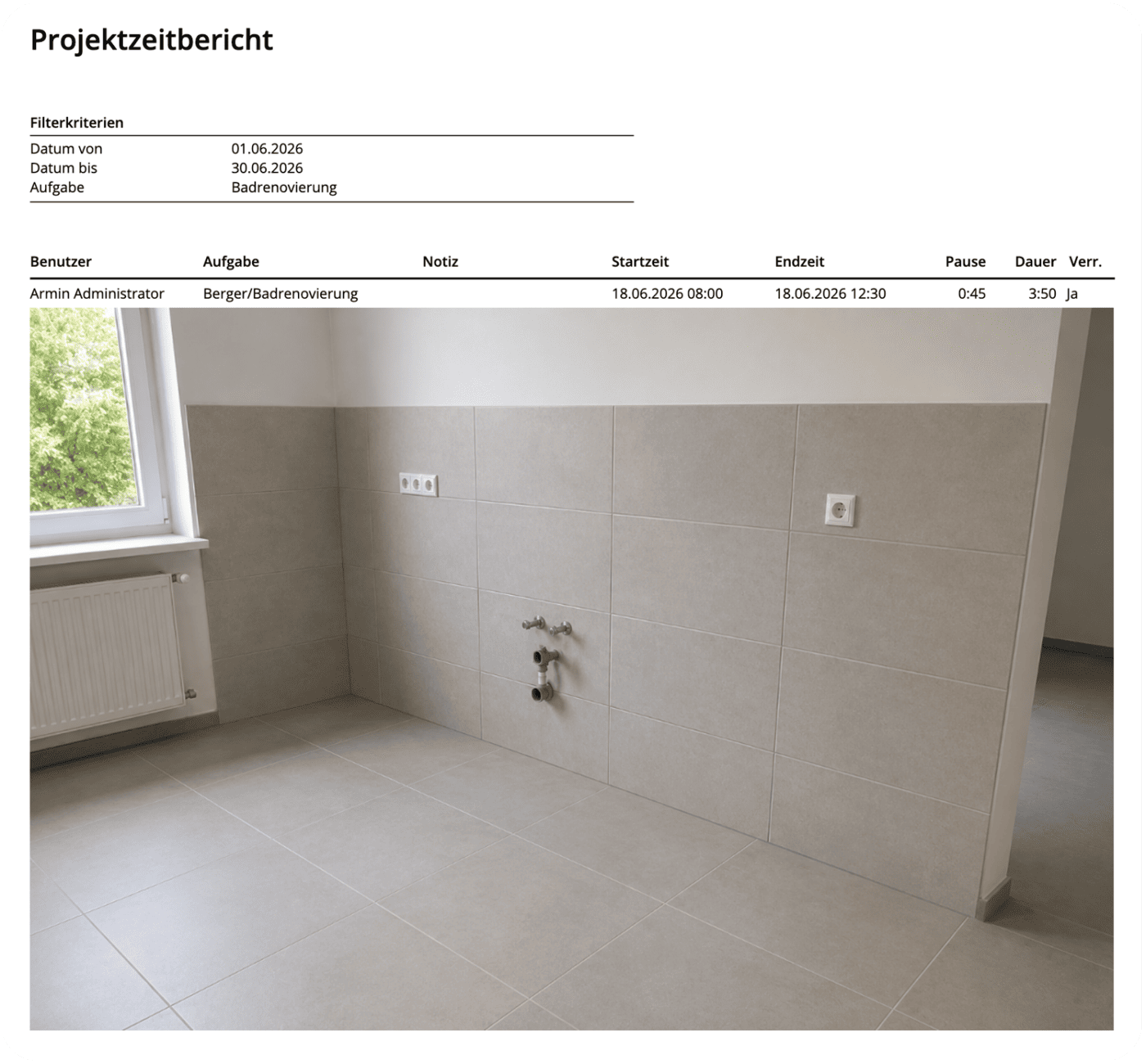 Projektzeitbericht mit Foto-Nachweis