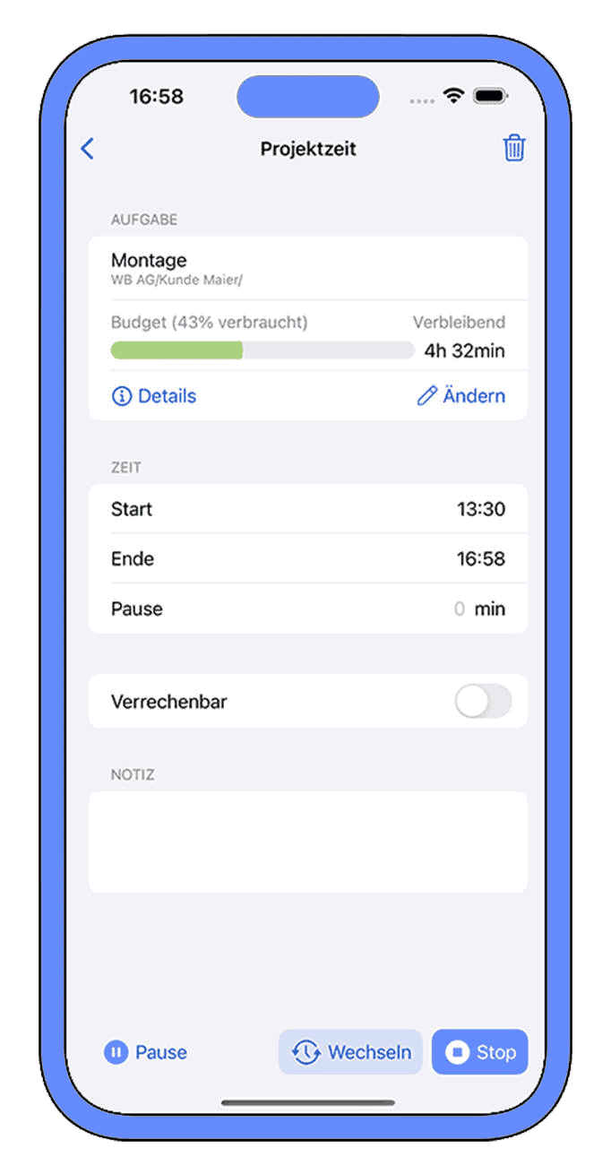 Auftragszeiten am Handy erfassen