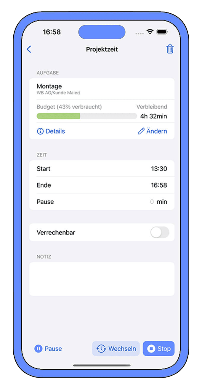 Projektzeiterfassung am iPhone