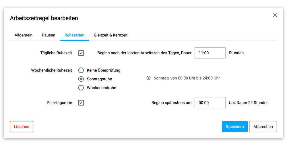 Ruhezeiten hinterlegen