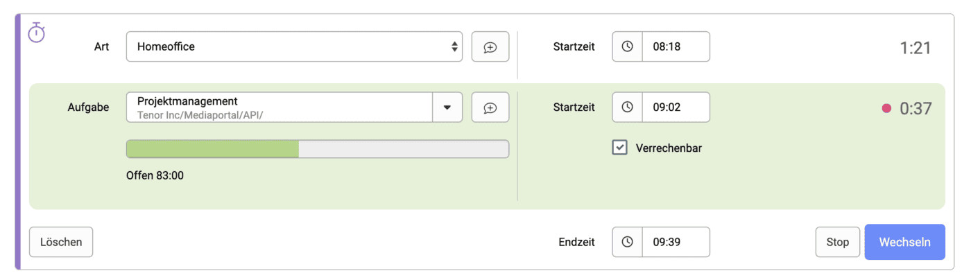 Zeiterfassung  neu - Start/Stopp Timer
