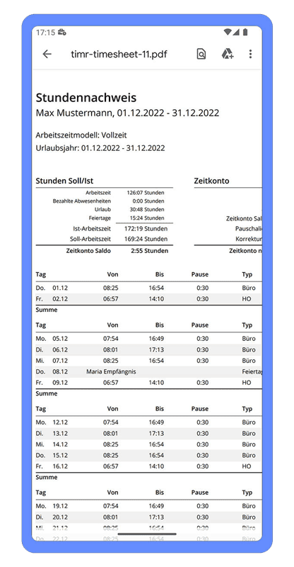 Stundennachweis Android App