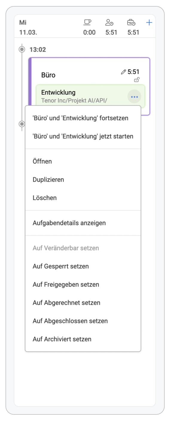 Tagesverlauf mit Fortsetzen Option