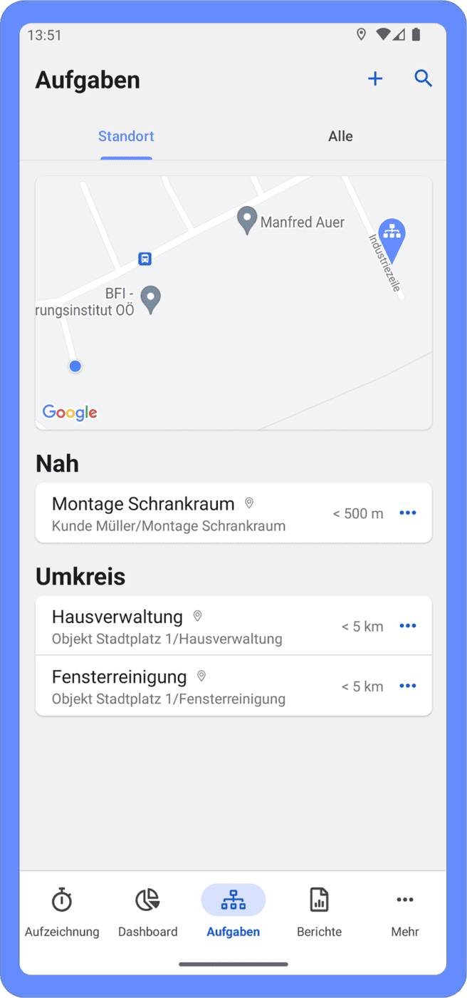 Standortbasierte Aufgabenerfassung in der App