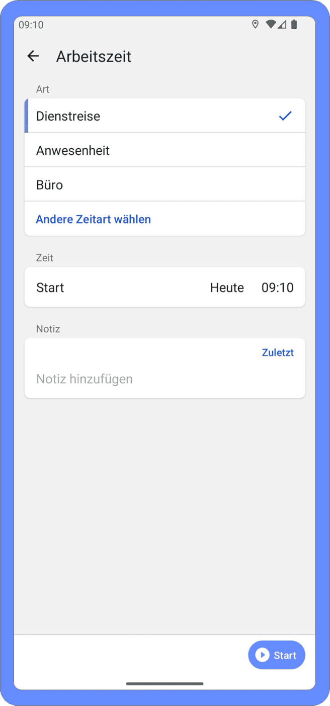 Arbeitszeiterfassung am Android