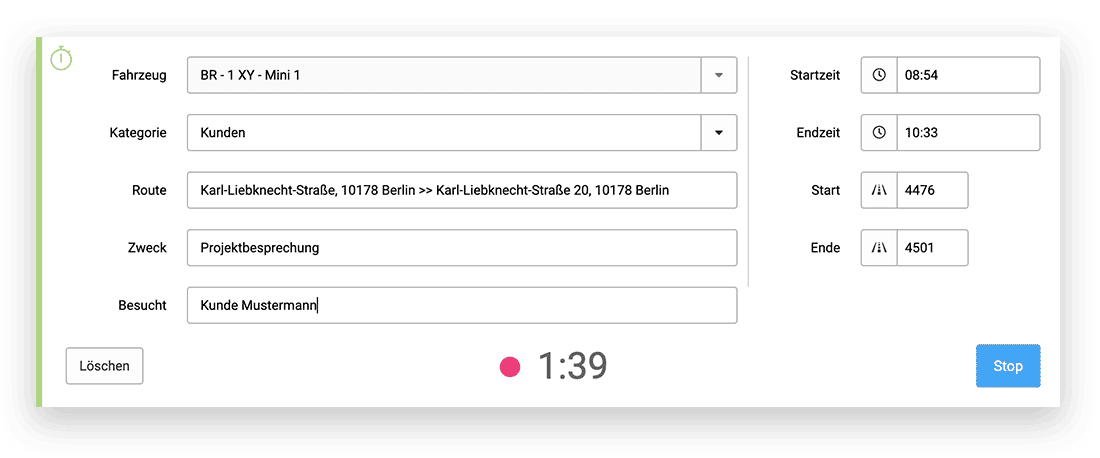 timr Fahrtenbuch Start Stop