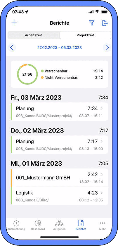 Projektzeitberichte am Smartphone