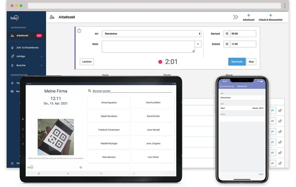 timr Arbeitszeiterfassung Web App Terminal