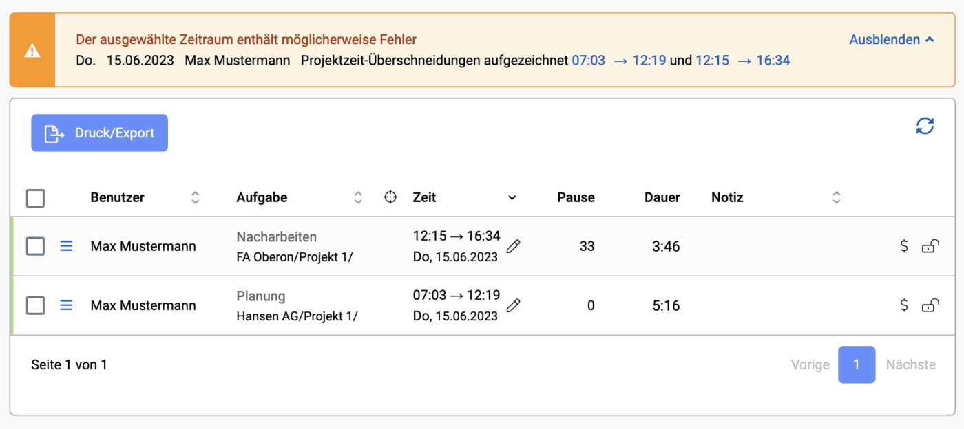 Überprüfung von Überschneidungen