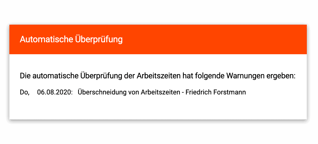 Hinweis zu Überschneidungen bei der Arbeitszeit