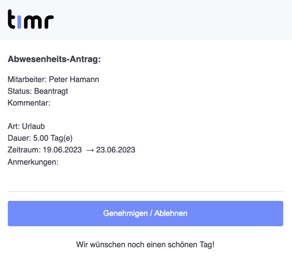 Mailbenachrichtigung Urlaubsantrag