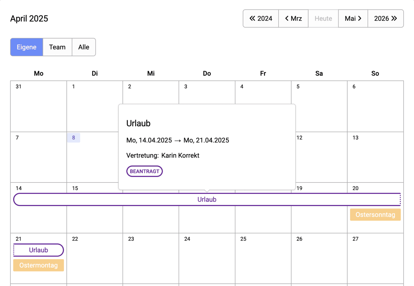 Anzeige der Urlaubsvertretung im Kalender